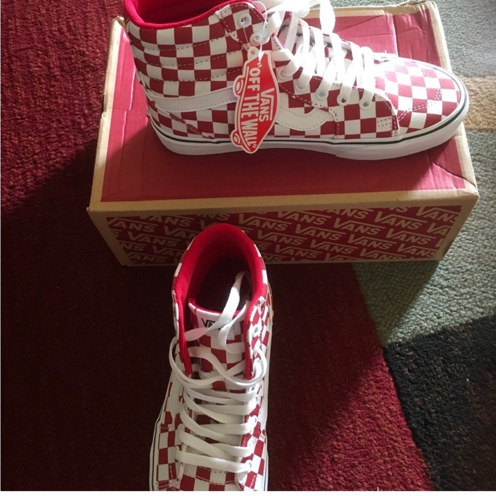 Vans women’s Red and White Checkered Sneakers